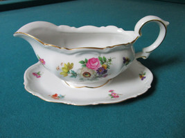 MITTERTEICH BACARIA GERMANY MEISSEN FLORAL GRAVY BOAT WITH UNDERPLATE [76I] - $94.05