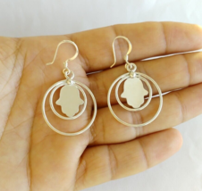 Hamsa Earring Sterling Silver Hoop Handmade Dangle Moroccan Round Hand F... - $645.87 MXN