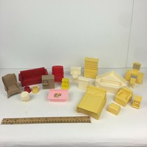 Marx Random 19 Vtg Plastic Mini Doll Furniture Bedroom Bathroom Yellow Red Tan - £51.47 GBP