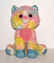 Pastel Rainbow Plush Cat Bright Eye Kitty Stuffed Animal 16&quot; Tall - £14.96 GBP