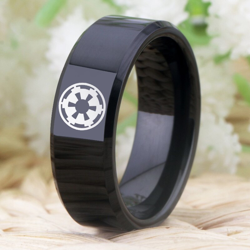 YGK Trendy, Black, 8mm, Tungsten Carbide, Shiny, Star Wars "The Empire" Ring - £33.56 GBP