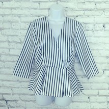 Boston Proper Blazer Womens Small Blue White Striped 3/4 Sleeve V Neck P... - $24.99