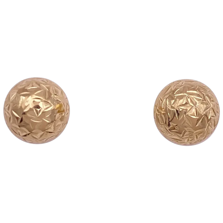 Bead Ball Stud Earrings 14K Gold 8 MM Sparkly Textured Design - $3,186.05 MXN