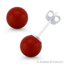 3mm to 10mm Red Coral Ball Studs Pushback Stud Earrings in 14k 14kt White Gold - £26.92 GBP+