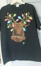 Tis The Season Christmas T-Shirt Bright Lights Deer Head Trophy - £11.80 GBP