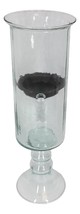 Contemporary Ribbed Cylinder Glass Pillar Candle Holder On Pedestal Stand 17&quot;H - £55.35 GBP