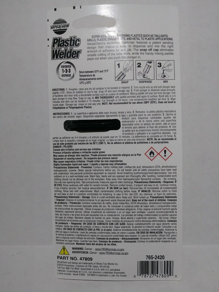 Plastic Welder EPOXY bonds 2 VersaChem 3500 psi 25ml Epoxies Glues 47809 Item image 3