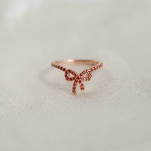 Delicate 0.5Ct Lab Created Ruby Fancy Bow Engagement Ring 14K Rose Gold Finish - £67.99 GBP