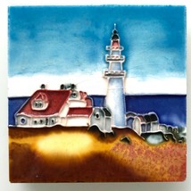 Lighthouse Hand Painted Ceramic Art Tile 4&quot; x4&quot; w/ Easel Back - £15.77 GBP