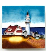 Lighthouse Hand Painted Ceramic Art Tile 4&quot; x4&quot; w/ Easel Back - £15.54 GBP