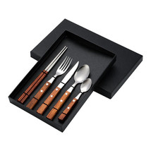 5 PCS Knife Fork Spoon Stainless Steel Cutlery Set With Rosewood Handle - £13.10 GBP
