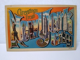 Greetings From New York City NY Large Big Letter Postcard Linen 1943 Manhattan - £9.64 GBP