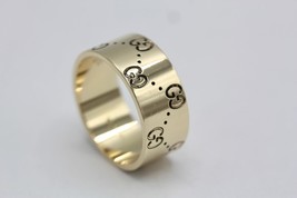 Authentic Gucci 18K Yellow Gold Icon Logo 9mm Wide Band Ring Size 9 Guccissima - £927.99 GBP