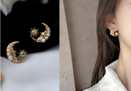 Light luxury fashion sense retro Baroque moon earrings stud female French - £15.55 GBP