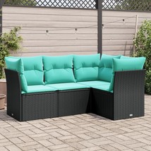 4 Piece Patio Sofa Set with Cushions Black Poly Rattan - $8,045.66 MXN