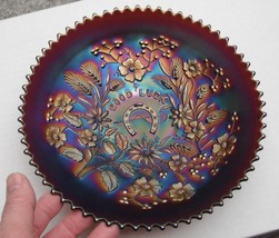 Good Luck Plate--purple..pretty, has chip...old 791-bge...vintage carnival glass - £219.03 GBP