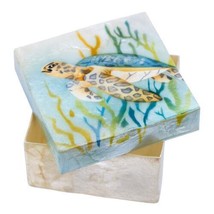 Sea Turtle Seaweed Capiz Oyster Shell Decorative Box Ocean Handmade Philippines - £13.41 GBP
