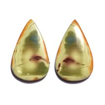 2 Pc Pair 26.98 Carats TCW 100% Natural Beautiful Picture Jasper Pear Cabochon G - £13.23 GBP