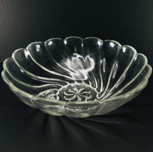 Hazel Atlas Glass Clear Colonial Swirl 9&quot; Berry Serving Bowl VTG Scalloped Edge - £12.33 GBP