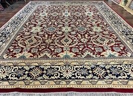 Extra Large Indian Agra Rug 11x15 Floral Allover Maroon Handmade Vintage Carpet - £4,155.85 GBP