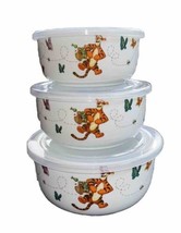 Set 3 Pooh Piglet Tigger Eeyore Flowers Food Storage Bowls Containers w/... - £51.73 GBP