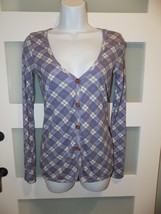 dELiA*s Purple Plaid LS Button Down Knit Shirt Size M Women&#39;s - £16.31 GBP