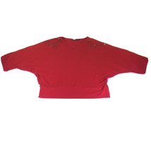 Via Strozzi Womens V Neck Top RED Bling Short Sleeve Top XL Rayon Blend  - $9.51