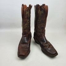 Justin Leather Cowboy Boots Brown With Green Trim Sz 8.5 - £27.31 GBP