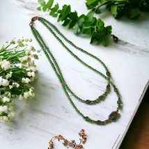 Glass Beaded Crystal Women Necklace Jewelry 16 Inch Length Gem Costume Green - £14.91 GBP