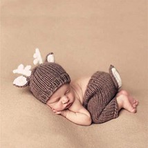 Brown Deer Set Baby Clothes Velvet Knitting Photography Props Newborn Crochet Ou - £23.24 GBP