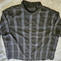 SYNRGY Black &amp; Gray Window Pane  Plaid Shirt Button Up Short Sleeve Poly... - £8.84 GBP