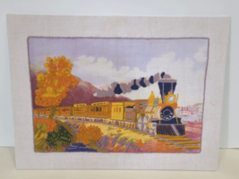 Completed Vintage Cross Stitch Choo Choo Art Train Steam Engine Embroidery Decor - £29.98 GBP