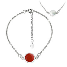 Striking Double-Sided Red Coral and White Shell Sterling Silver Bracelet - £13.37 GBP