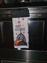 Hanging Kitchen Dish Towel w/ Pot Holder Top - Happy Halloween Pumpkins - £7.70 GBP