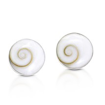 Round 13mm Swirl Shiva Shell Sterlng Silver Stud Earrings - £12.46 GBP