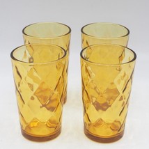 Hazel Atlas Amber Honeycomb Diamond Optic Glass Set of 4 - £19.32 GBP