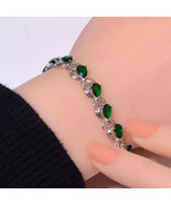 11CT Pear Cut Lab-Created Emerald Diamond Tennis Bracelet 14K White Gold... - $5,382.18 MXN