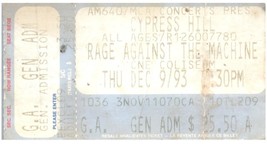 Vtg Cypress Colina Rage Against The Machine Ticket Stub Diciembre 9 1993 Toronto - £90.16 GBP