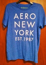 Aeropostale Men&#39;s Size M/M Heather Blue T-shirt White Aero NY 1987 40&quot; Chest - £6.24 GBP