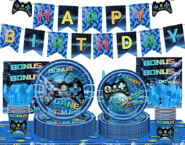 181pcs Video Gaming Party Decorations Set: Banner Plates Cups Napkins Ta... - $32.24