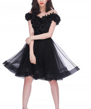 BLACK A-line Knee Length Tulle Skirt Women Custom Plus Size Flare Tulle Skirt