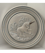 Vintage unicorn Round Ceramic wall hanging art has chip see photos handm... - $10.39