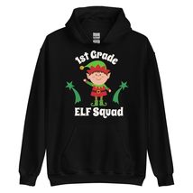 1st Grade Elf Squad Funny Christmas Teacher Student Group Unisex Hoodie Black - £27.15 GBP+