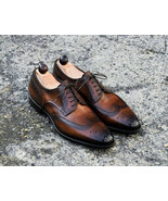 Two Tone Oxford Black Brown Wing Tip Broguing Premium Leather Men Leathe... - $205.14 CAD+