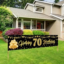 Happy 70Th Birthday Banner Decorations For Women Men, Black Gold 70 Birthday Sig - $16.99