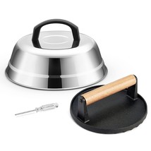 9 Inch Cheese Melting Dome &amp; Grill Press Kit, Stainless Steel Griddle Basting Co - £28.14 GBP