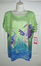 Leoma Lovegrove Embellished Artsy Colorful Wading Birds Top Tunic Blouse MED - £21.43 GBP