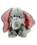 Aurora Gray Elephant Pink Hearts Ears Plush 10 inch Stuffed Animal Tags - $25.23