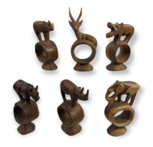 Hand Crafted Wooden Safari Napkin Ring Set 6 Piece Set - £25.39 GBP