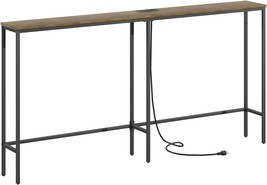 Songxin 63 Inch Console Table With Power Outlet,Modern Narrow Long, Walnut Brown - £72.95 GBP